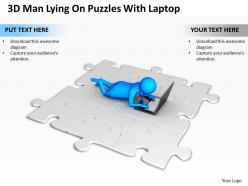 3d man lying on puzzles with laptop ppt graphics icons powerpoint
