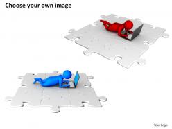 3d man lying on puzzles with laptop ppt graphics icons powerpoint