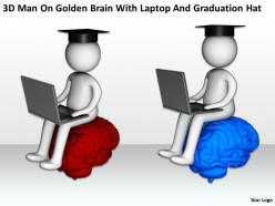 3d man on golden brain with laptop and graduation hat ppt graphics icons