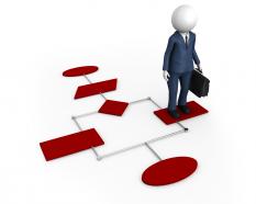 3d man on symlink chart business stock photo