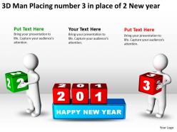 3d man placing number 3 in place of 2 new year ppt graphics icons