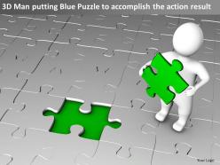 3d man putting blue puzzle to accomplish the action result ppt graphics icons
