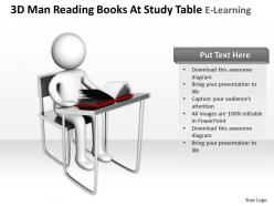 3D Man Reading Books At Study Table E Learning Ppt Graphics Icons