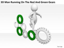 3d man running on the red and green gears ppt graphics icons powerpoint