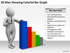 3d man showing colorful bar graph ppt graphics icons powerpoint