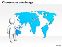 3d man showing world map pointing global issues ppt graphic icon
