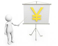 3d man showing yen symbol for finance stock photo