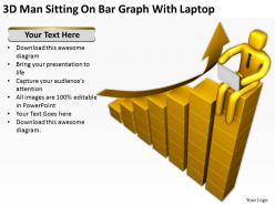 3d man sitting on bar graph with laptop ppt graphics icons powerpoint
