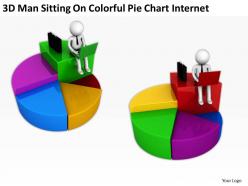 3d man sitting on colorful pie chart internet ppt graphics icons powerpoint