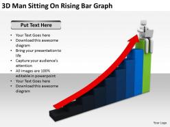 3d man sitting on rising bar graph ppt graphics icons powerpoint