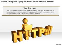 3d man sitting with laptop on http concept protocol internet ppt graphic icon