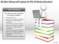 3d man sitting with laptop on pile of books education ppt graphics icons