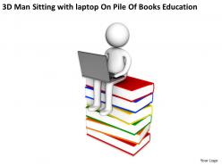 3d man sitting with laptop on pile of books education ppt graphics icons