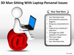 3d man sitting with laptop personal issues ppt graphics icons