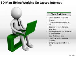 3D Man Sitting Working On Laptop Internet Ppt Graphics Icons Powerpoint