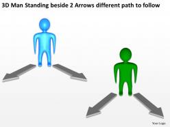 3d man standing beside 2 arrows different path to follow ppt graphics icons
