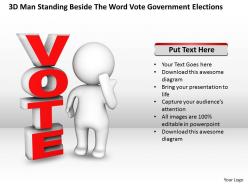 3d man standing beside the word vote government elections ppt graphic icon