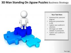 3d man standing on jigsaw puzzles business strategy ppt graphics icons