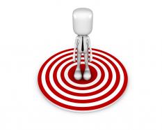 3d man standing on red dartboard for business stock photo