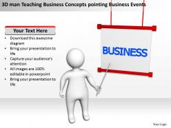 3d man teaching business concepts pointing business events ppt graphic icon