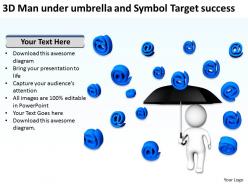 3d man under umbrella and symbol target success ppt graphics icons