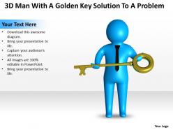 3d man with a golden key solution to a problem ppt graphic icon