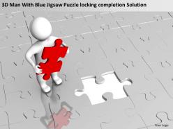 3d man with blue jigsaw puzzle locking completion solution ppt graphics icons