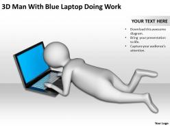 3d man with blue laptop doing work ppt graphics icons powerpoint
