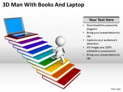 3d man with books and laptop ppt graphics icons