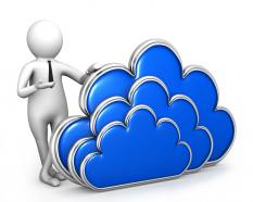 3d man with cloud symbol for cloud computing stock photo