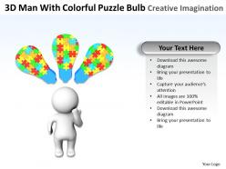 3d man with colorful puzzle bulb creative imagination ppt graphics icons