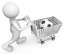 3d man with football in cart stock photo
