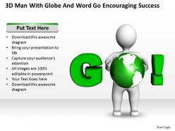 3d man with globe and word go encouraging success ppt graphic icon