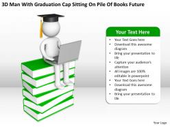 3d man with graduation cap sitting on pile of books future ppt graphics icons