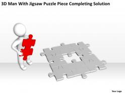 3d man with jigsaw puzzle piece completing solution ppt graphics icons