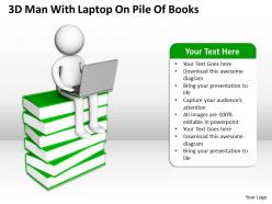 3d man with laptop on pile of books e learning ppt graphics icons