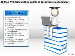 3d man with laptop sitting on pile of books education technology ppt graphics icons