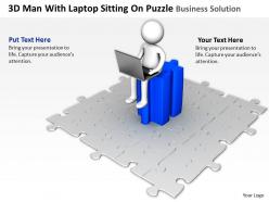 3d man with laptop sitting on puzzle business solution ppt graphics icons