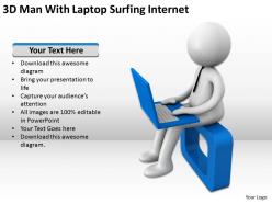 3d man with laptop surfing internet ppt graphics icons powerpoin