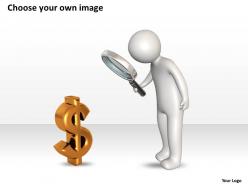 3d man with magnifying glass and the dollar symbol ppt graphics icons