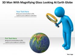 3d man with magnifying glass looking at earth globe ppt graphics icons