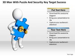 3d man with puzzle and security key target success ppt graphic icon