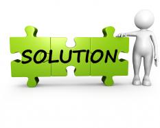 3d man with solution puzzle stock photo