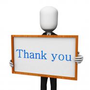 3d man with thank you text board stock photo