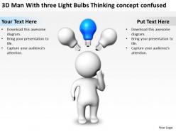 3d man with three light bulbs thinking concept confused ppt graphics icons