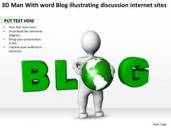 3d man with word blog illustrating discussion internet sites ppt graphics icons