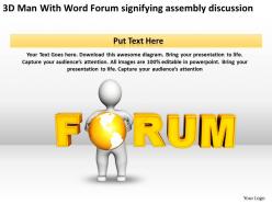 3D Man With Word Forum signifying assembly discussion Ppt Graphics Icons