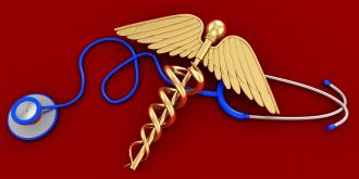 3d medical symbol with stethoscope for health stock photo