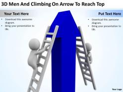 3d men and climbing on arrow to reach top ppt graphics icons powerpoint