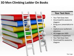 3d men climbing ladder on books ppt graphics icons powerpoint